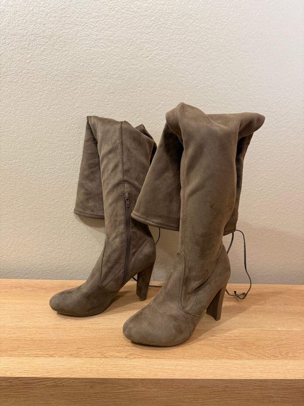 Charlotte Russe Amaya-01 Taupe Faux Suede Over-the-Knee Boots Size 8